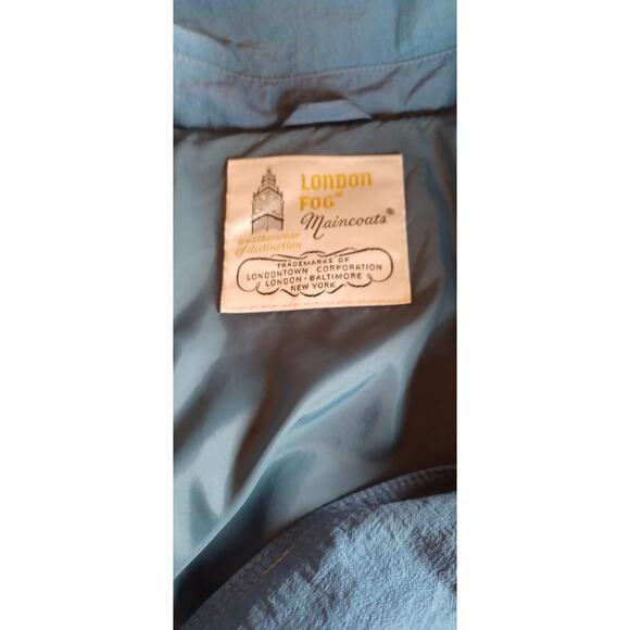 VTG London Fog Teal Blue Trench Coat Women's Size 10 Regular, Longline Raincoat - Picture 7 of 8